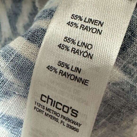 2/$30 Chicos Linen Open Front Blazer Jacket Size 1 M Boho Resortwear Paisley - Picture 10 of 12